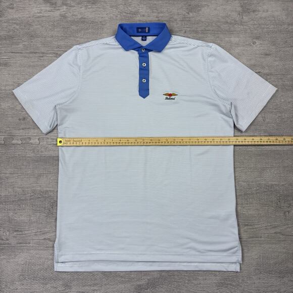 Stitch Golf Polo Shirt Mens M Blue Striped Baltusrol Logo Performance Preppy EUC - Picture 3 of 13
